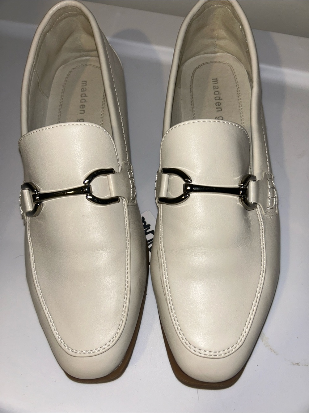 Madden Girl Cream Leather Bit Loafers - Picture 3 of 5